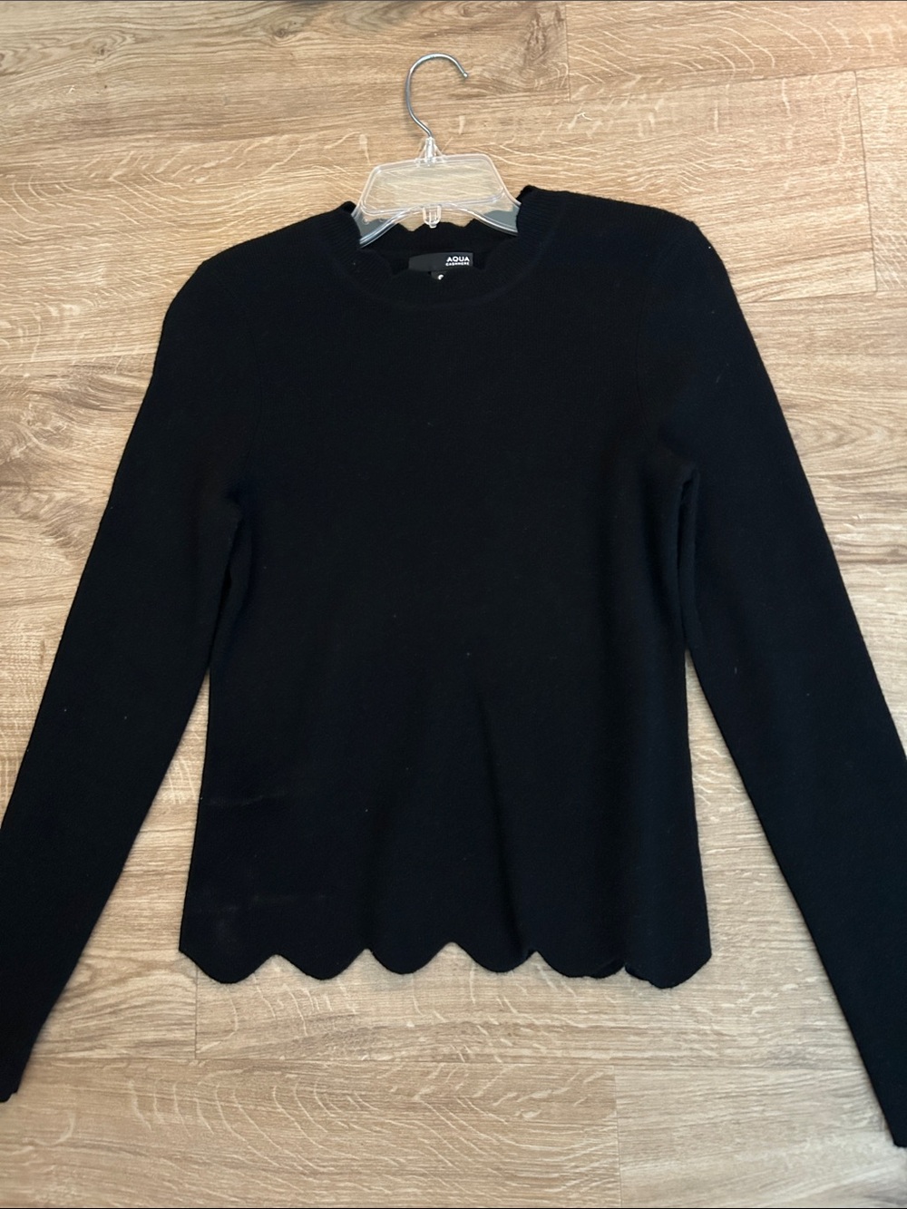 Aqua Cashmere Black Scallop-Edge Crewneck Sweater Worn once or twice